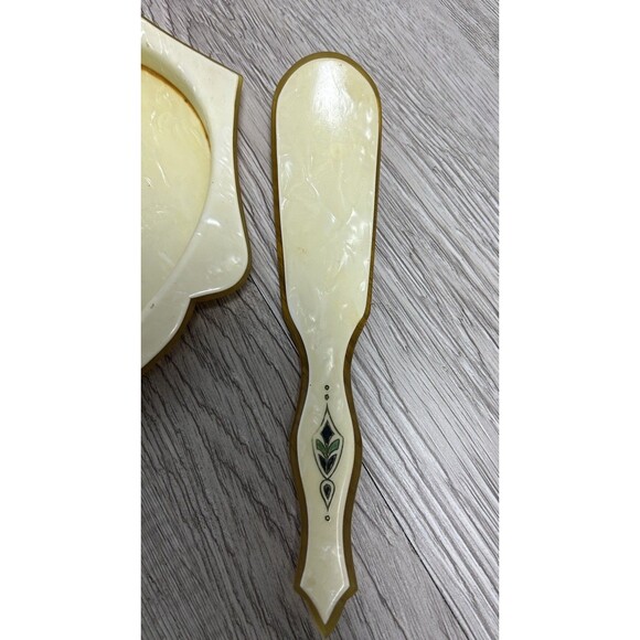 VTG Pyralin Celluloid Pearlized Vanity Set Tray Mirror Shoe Horn Powder Boxes - Picture 9 of 16
